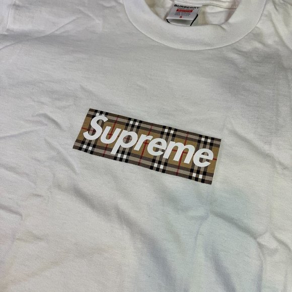 Supreme Burberry White Box Logo Tee Shirt Size Small - Picture 2 of 8